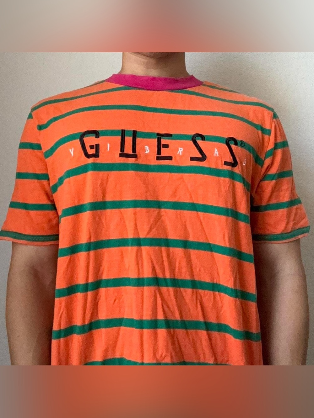 Guess x J Balvin Vibras Embroidered Logo Orange Ringer Tee Shirt